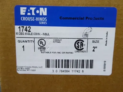 Eaton Crouse Hinds 1742 90° 2" FMC Clamp Type Connector New NIB