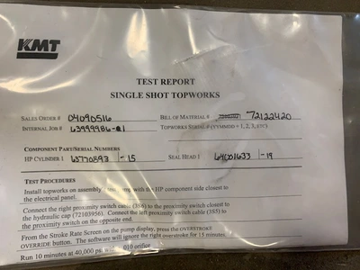KMT WaterJet HP Cylinder 1; New Storeroom Spare