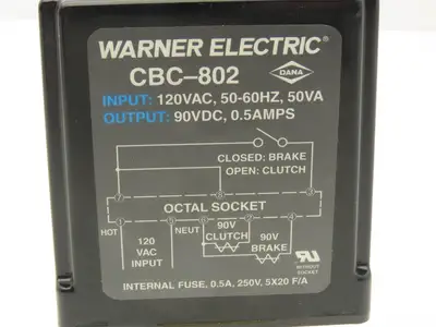 Warner Electric CBC-802 Clutch Brake Control Power Supply 115VAC-90VDC