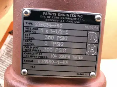 Farris Engineering 27EC34-F40 1″x1-1/2″ Safety Relief Valve, Steel 300PSI 104GPM