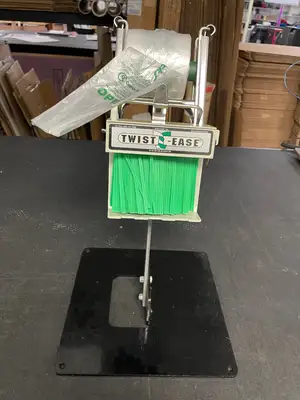 Used Crown Poly Used Crown Poly Pull N Pak Produce Bag Dispenser with Twist Ease Tie Dispenser and Stand Bag Machine Accessories Illinois US | Falcon Restaurant Supply #1375806