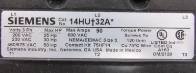 NEW SIEMENS 14HUG32AF STARTER SIZE 3