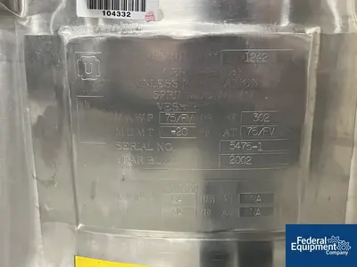 USED Stainless Fabrication 50 Gal Stainless Fab Receiver Tank, 316L S/S, 75#