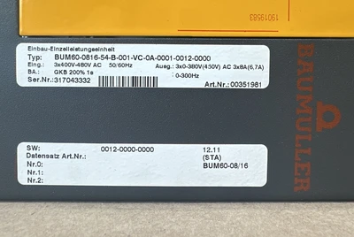 USED Baumuller BUM60-0816-54-B-001-VC-0A-0001-0012-0000