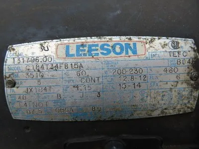 Leeson Electric C184T34FB15A AC Motor 5Hp 3500 RPM 208-230/460V 3PH 184T TEFC