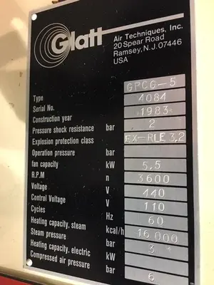 Used Glatt Powder Coater, Granulator, Dryers Model GPCG-5