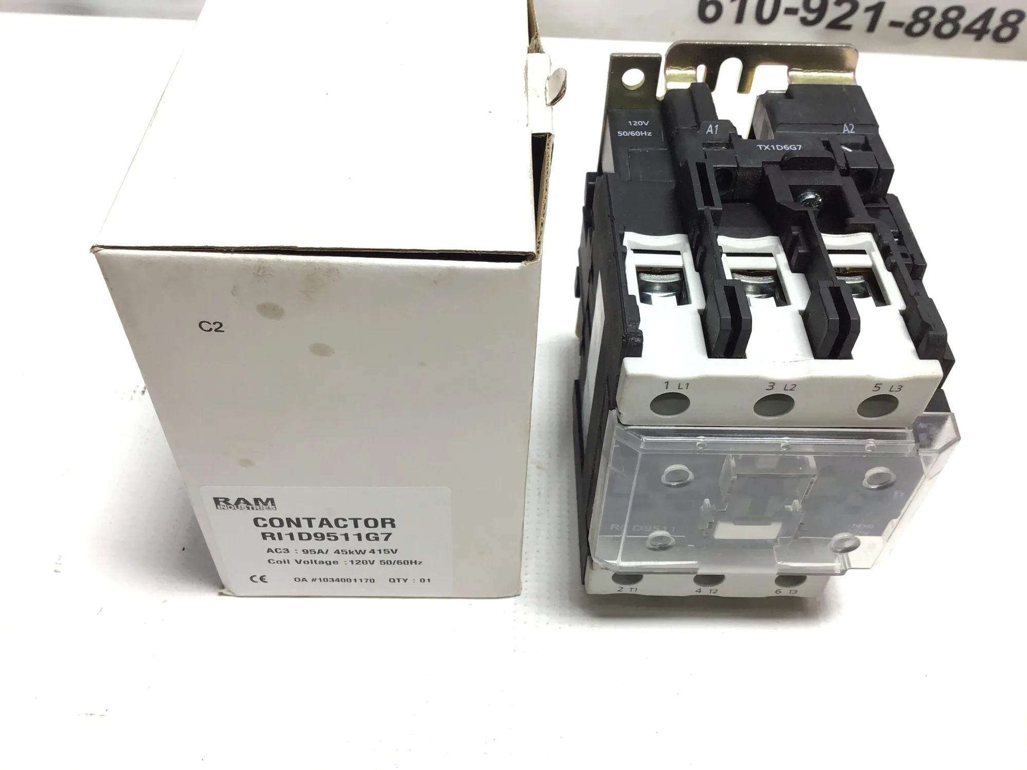 Ram Industries RI1D9511G7 Contactor AC3: 95A 45kW 415V Coil Voltage 120V 50/60Hz