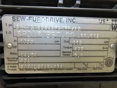Sew-Eurodrive SF47DT80N4BMG1HR Brake Gearmotor 14.24 Reducer 1Hp 230/460V RH