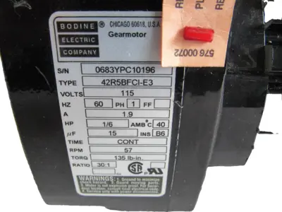 NEW BODINE ELECTRIC 42R5BFCI-E3 GEARMOTOR 115V 42R5BFCIE3 30:1 0683DQ
