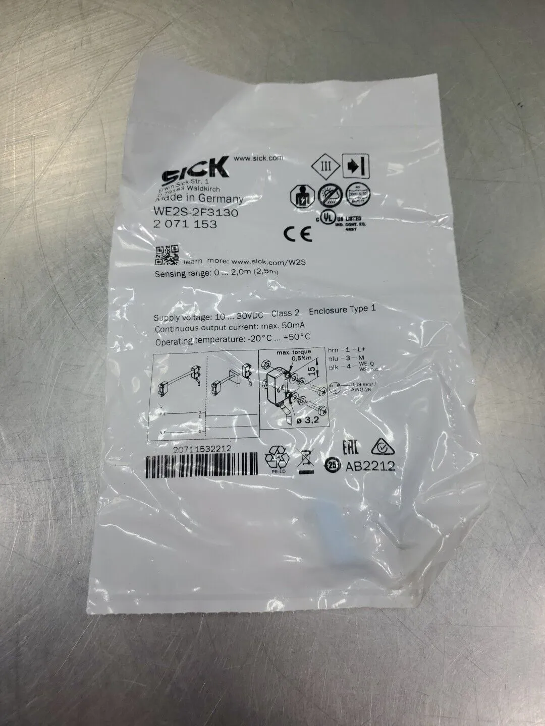 SICK WE2S-2F3130 THROUGH BEAM PHOTOELECTRIC SWITCH, 2071153. 5E-36/2