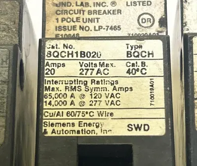 Used SIEMENS BQCH1B020 Miscellaneous Equipment (Electrical & Power) | Surplus Asset Holdings #1200465