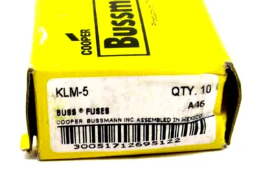 NEW LOT OF 6 BUSSMANN KLM-5 FUSES KLM5