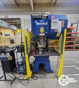 32 TON HEIM ROUSSELLE "G1-32-4D.T." OPEN BACK DEEP-THROAT GAP FRAME PRESS w/MICROGUARD PLC CONTROL - 18” THROAT - 45” X 30” T-SLOTTED BOLSTER