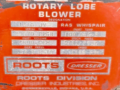 Roots Dresser Rotary Lobe Blower Model 1413 JV