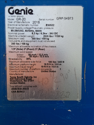 USED 2018 Genie GR-20