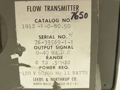 Leeds & Northrup co 1913-1-0-00.50 Magnetic Flow Transmitter 120VAC 0-0.5" H2O
