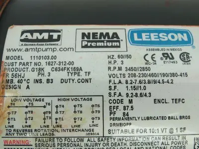 AMT/Leeson 1110103.00 Pump 208-230/460V  3HP 3PH