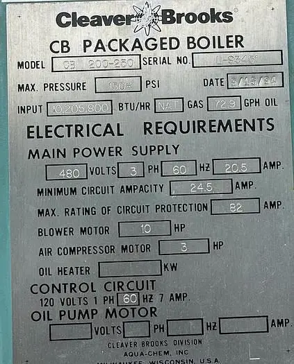 Used 1994 CLEAVER BROOKS CB 200-250 Boilers Ohio US | C3 SURPLUS LLC #442374
