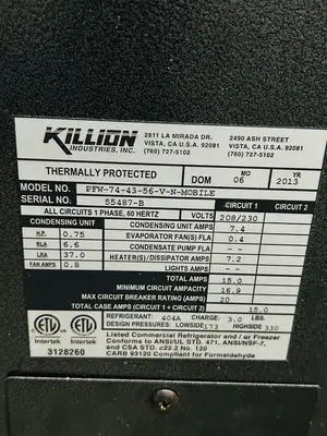 Killion Industries PFW-74-43-56-V-N-Mobile Commercial Refrigerated Display Case