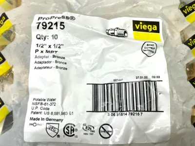 New | in-Stock Viega ProPress Adapter, 1/2" x 1/2" Press Conn. x MPT Bronze PACK OF 12 Plumbing Equipment Michigan US | Maverick Industrial Sales #1487320