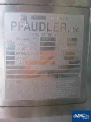 USED Pfaudler 100 Gal Pfaudler Reactor, Nickel 200, 100/35#