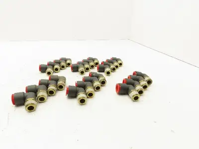 SMC Push to Connect Swivel Elbow 1/2" OD Tube x 3/8" NPT Plastic Brass Lot of 24