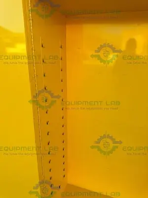 USED JUSTRITE 45 GALLON FLAMMABLE LIQUID STORAGE CABINET W/ SOFT CLOSE DOORS, KEY