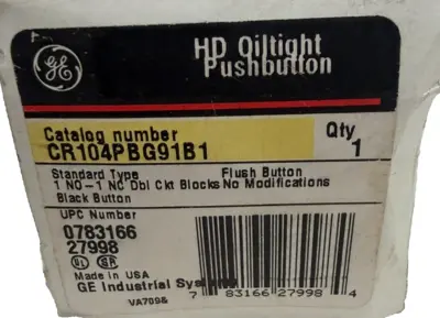 NEW GENERAL ELECTRIC 104PBG91B1 HD OILTIGHT PUSHBUTTON