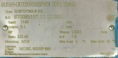 NEW SEW EURODRIVE SH87DT90L6-KS GEARMOTOR RATIO SH87DT90L6KS DFT90L6-KS