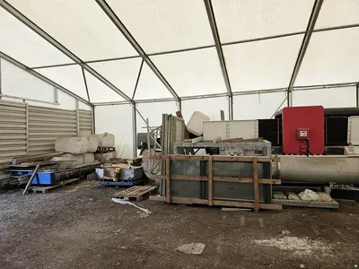 USED HOSOKAWA TWO-STAGE PLASTIC SHREDDING AND GRANULATION SYSTEM