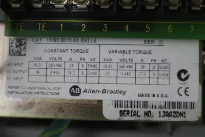 Allen Bradley Drive Enclosure 1336S-B015-AF-EN5 W/ 1336S DRIVE COMPONENTS S-634