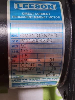LEESON CM31D17NZ8D DC PERMANET MAGNET MOTOR 90V 1750RPM
