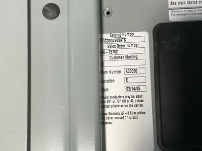 Used 2015 SIEMENS P1C30QJ200ATS Electrical Panels Ohio US | HGR 24 #1280195