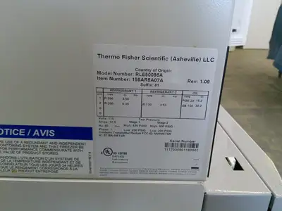 Thermo Scientific RLE50086A -86C Ultra Low Freezer 24.1Cf (2017) FULLY TESTED