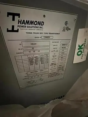 Hammond Power Solutions 2500 KVA Dry Type Transformer 13800 HV / 460 LV Rebuilt