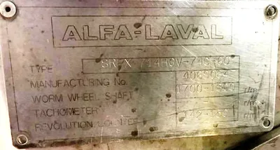 Alfa-Laval SRPX 714 HGV-74C-60 vegetable oil concentrator.