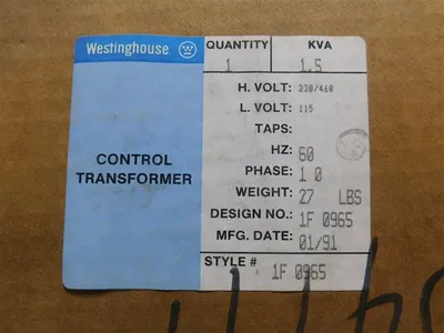 1.5 kVA Westinghouse 1F0965 MTA Control Transformer 230/460V 115V 55°C New