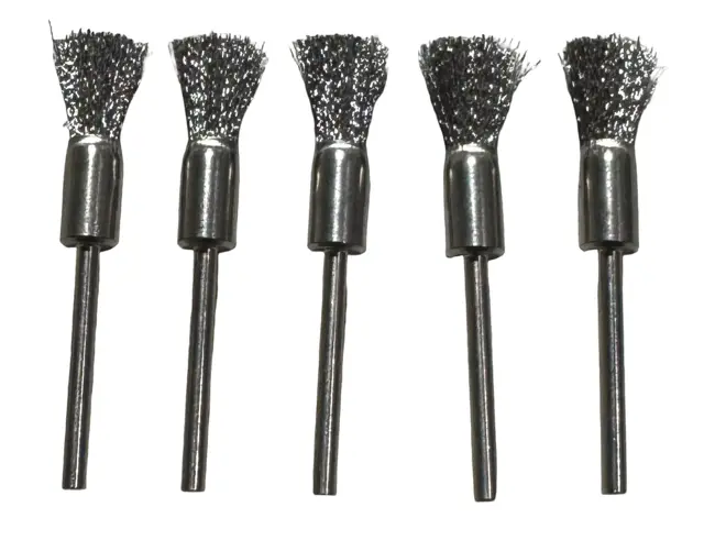 Weiler 5/16" Mini Wire End Brush, .005" Stainless Steel Wire, 1/8" Stem 5 Pack USA