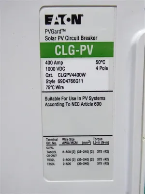 Eaton CLGPV4400W PVGard Solar PV Circuit Breaker 400A 1000VDC 4 Pole New NIB