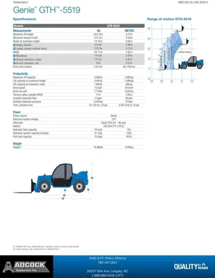 New | in-Stock 2026 GENIE GTH-5519 TELEHANDLER Telehandlers Alberta CA | Adcock Equipment #1417991