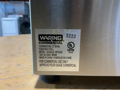 Used WARING COMMERCIAL WFG250 TOSTATO SUPREMO TOASTING GRILL Sandwich Machines Michigan US | Miedema Asset Management Group #1580111