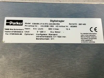 Used PARKER 638A/063F0STOCAN000RD2 Servo Drives Ohio US | HGR 24 #1572138