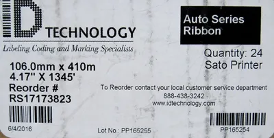 NEW LOT OF 24 ID TECHNOLOGY RS17173823 AUTO SERIES RIBBON 4.17" x 1345'
