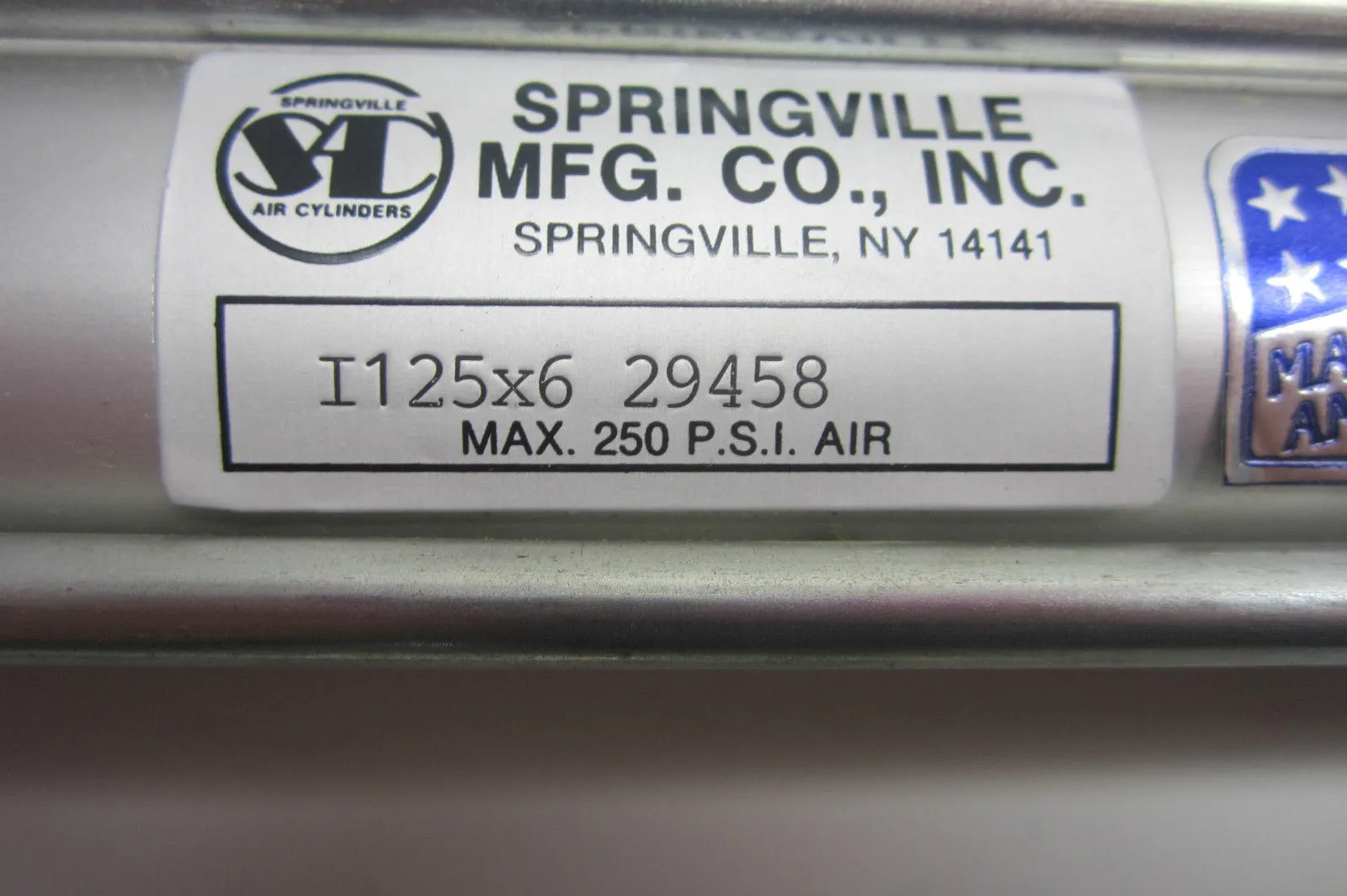 NEW SPRINGVILLE MFG. CO I125X6 PNEUMATIC AIR CYLINDER 29458
