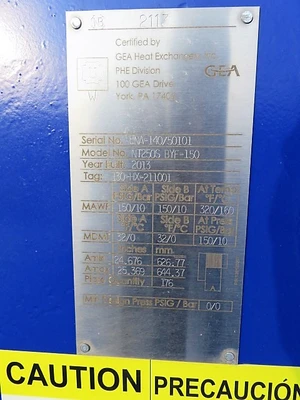 GEA Plate Heat Exchanger model NT250S BYF-150 , Unused Condition