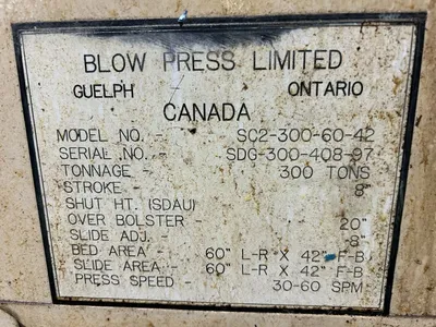 1997 BLOW SC2-300-60-42 Straight Side Mechanical Stamping Presses | Rygate LLC (3)