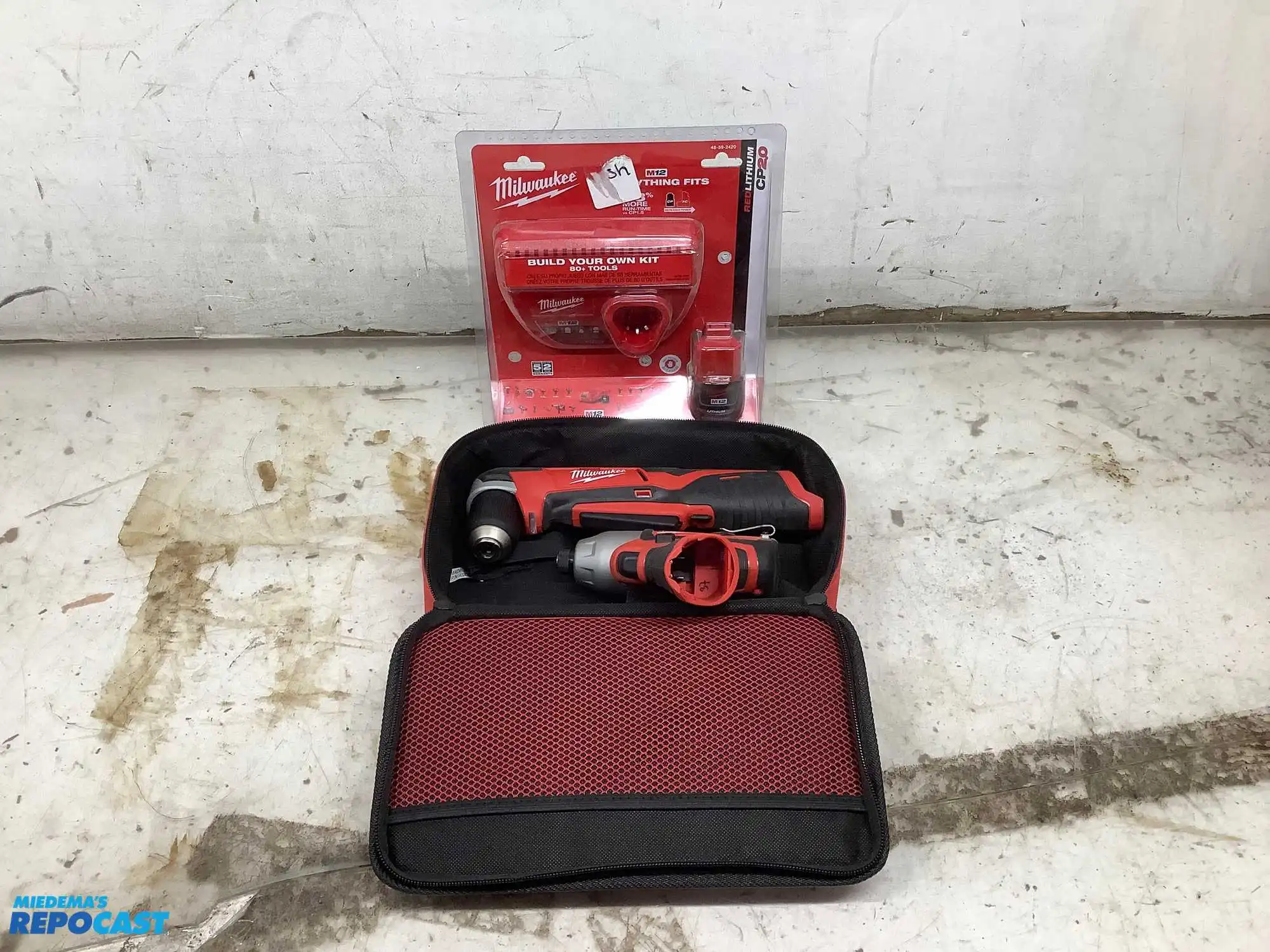 Lot of (1) Milwaukee M12 3/8” Right Angle Drill, (1) Milwaukee M12 1/4” Hex Impact Driver, and (1...
