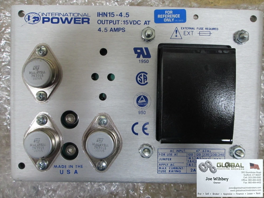 International Power IHE15-4.5 Power Supply 15 VDC At 4.5 Amps Output Tested