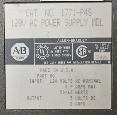 Allen Bradley 1771-P4S Power Supply Module 120V (BIN744)