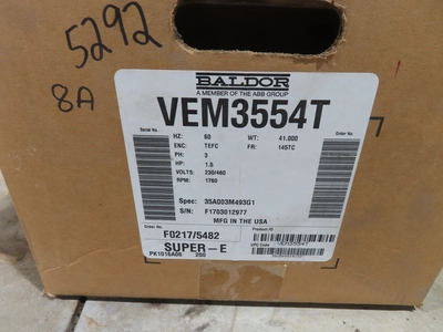 new surplus 1.5 hp Baldor Electric Motor, 1750 rpm, qty. 2